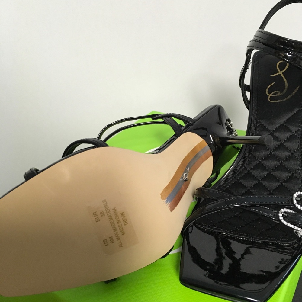 Sam Edelman Trevin Elegant Black Strappy Patent Heels - Picture 3 of 7